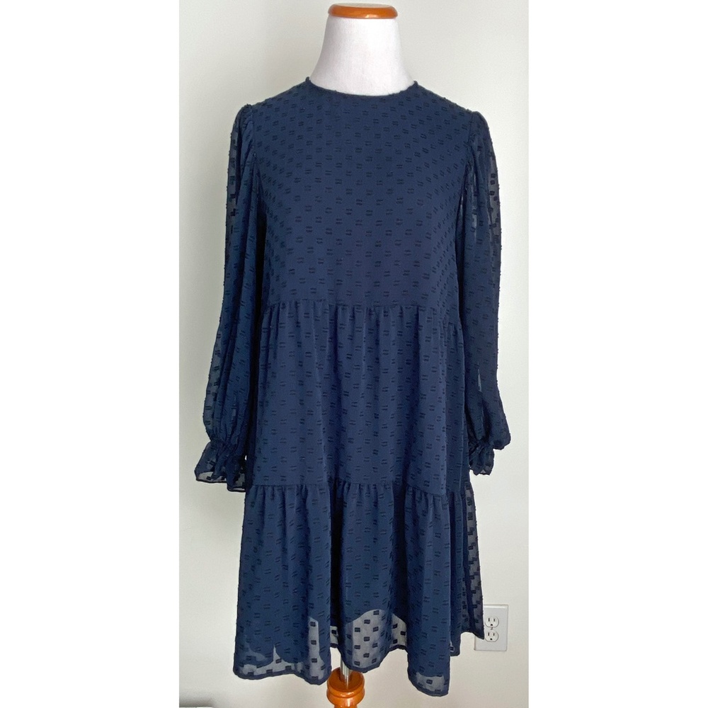 Crosby by Mollie Burch Navy Blue Prairie Style Sheer Layered Dress, XS